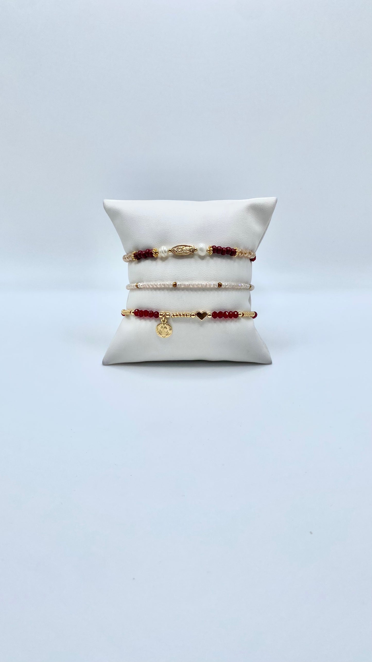 Burgundy Virgen Mary Bracelet Set