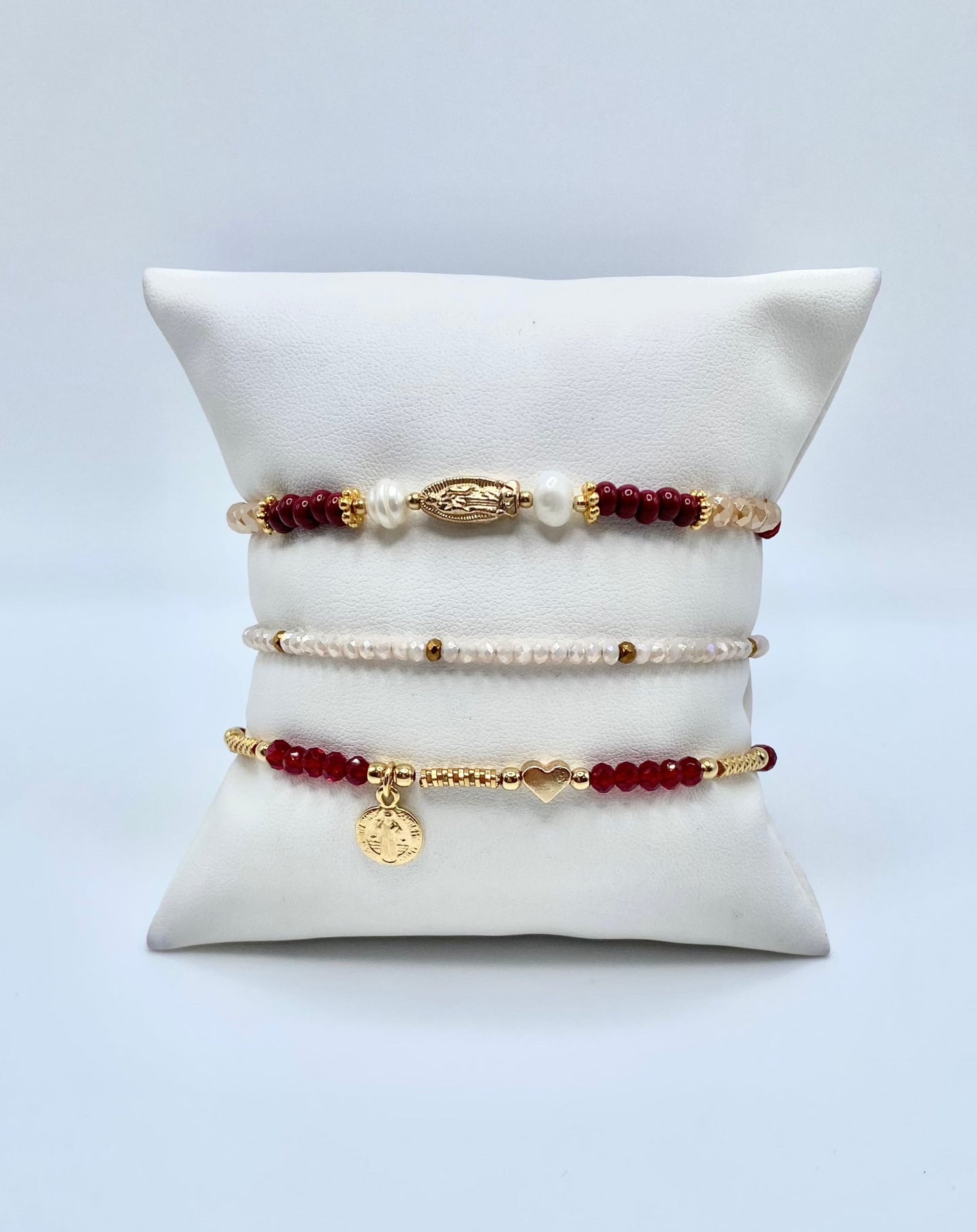 Burgundy Virgen Mary Bracelet Set