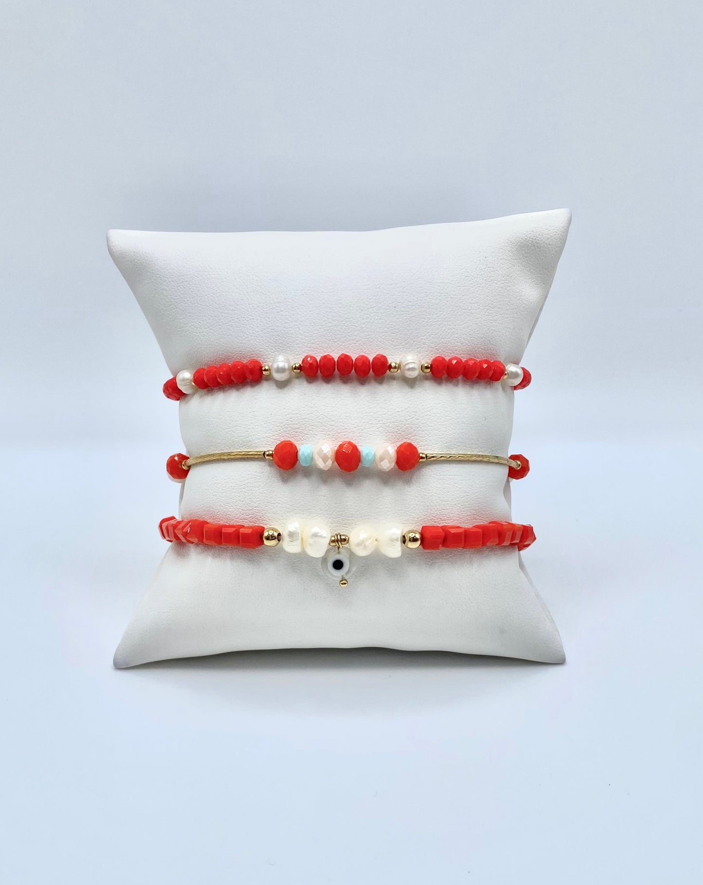 Orange & Clear Evil Eye Bracelet Set