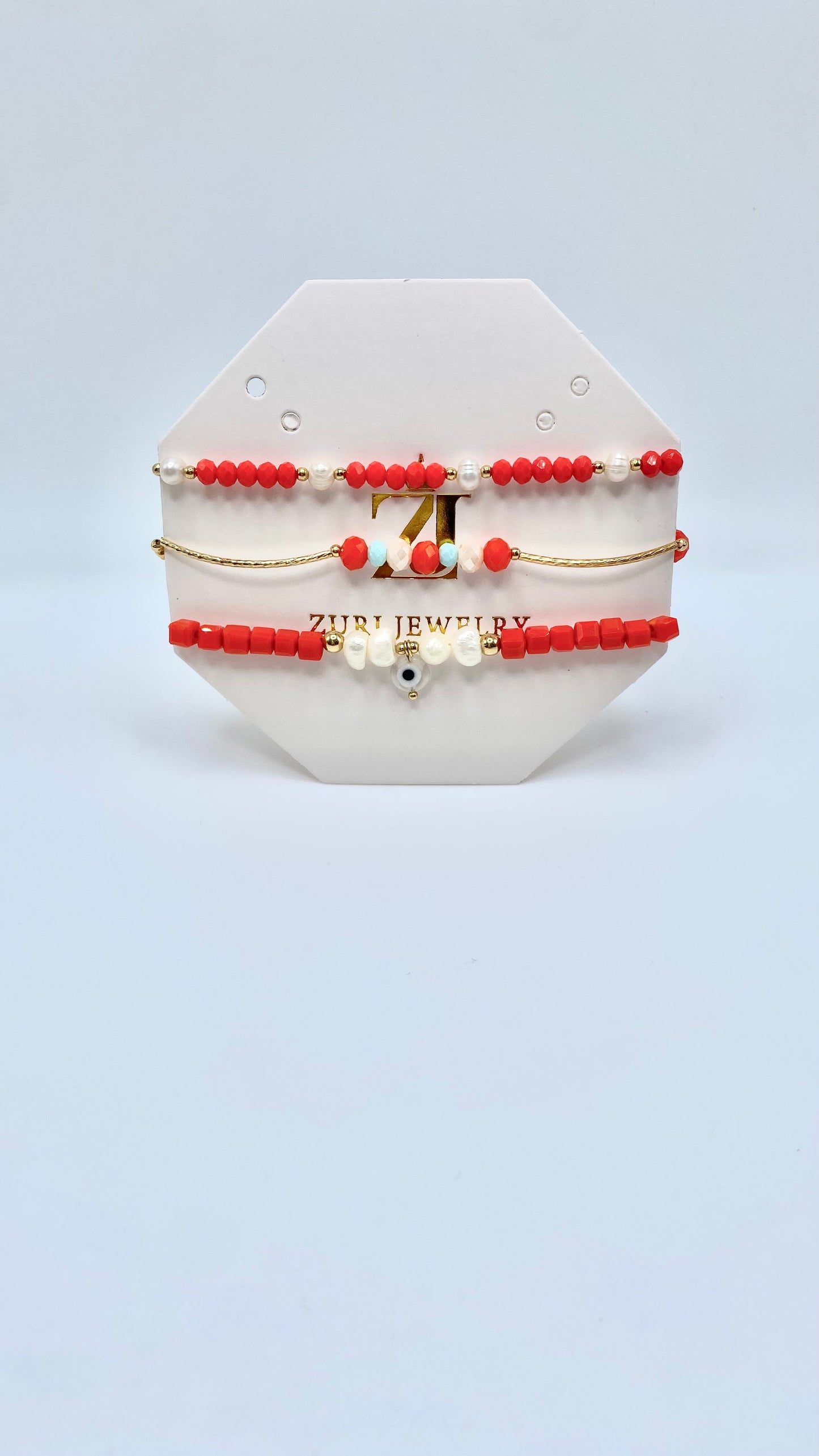 Orange & Clear Evil Eye Bracelet Set